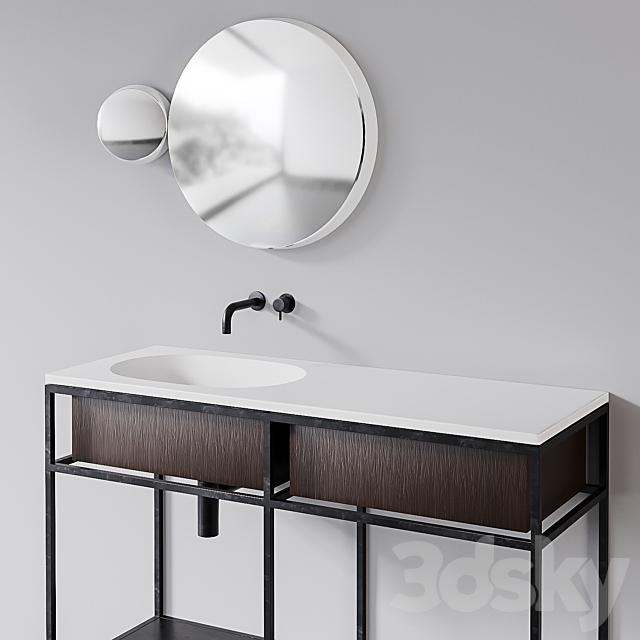 Ex.t Frame Gl2 + Sm + Ds brown wood console. Gravity mirror 3d