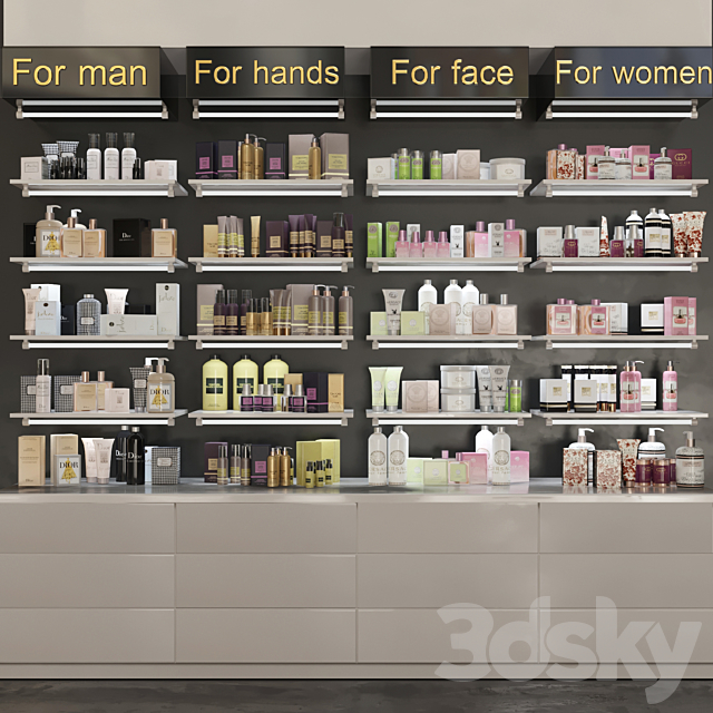 Showcase in pharmacies cosmetics for care. Beauty saloon 3DSMax File - thumbnail 1
