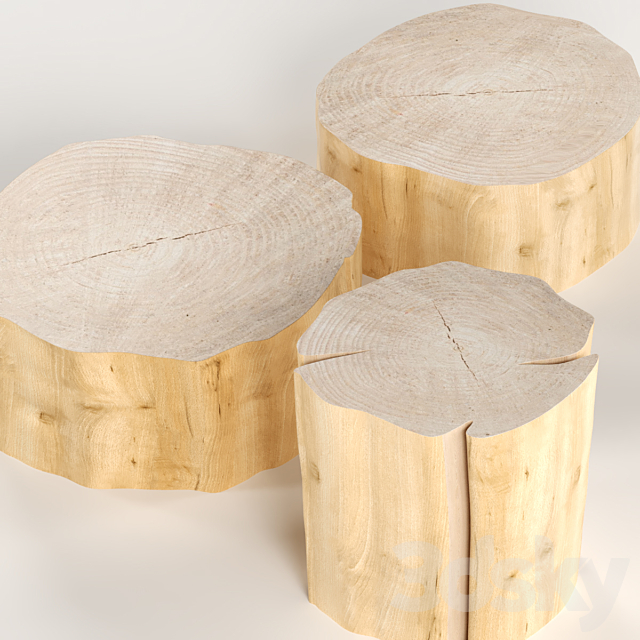 Three round coffee table stump. 3d