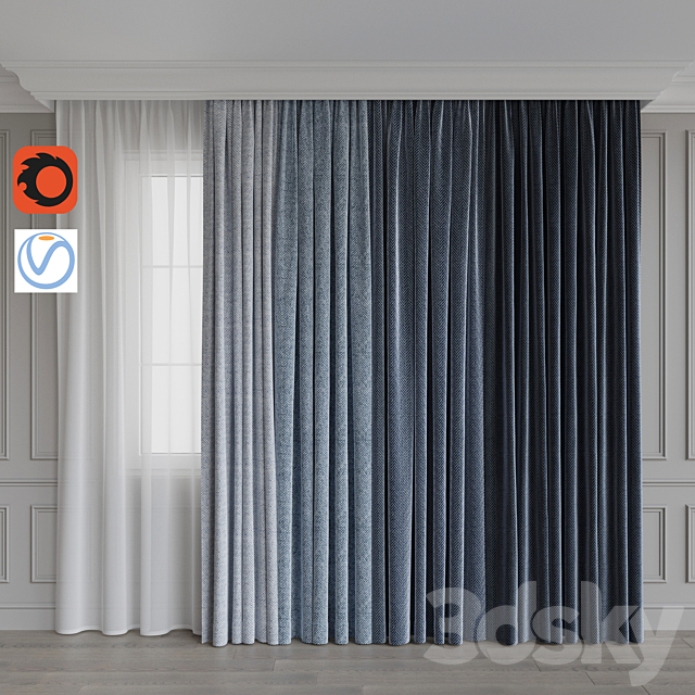 A set of curtains 8. Blue gamma 3DSMax File - thumbnail 1