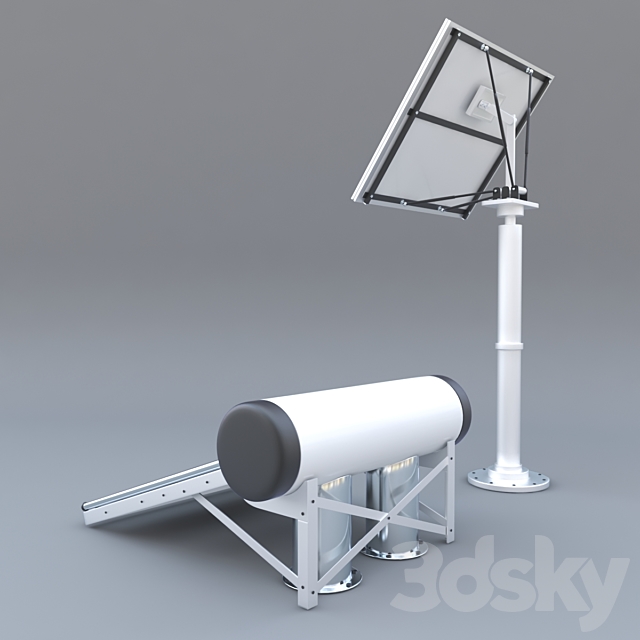 solar panel. solar heater and wind turbine 3d