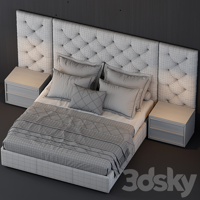 RH Modena Extended Panel Diamond Fabric Platform Bed 3DSMax File - thumbnail 3