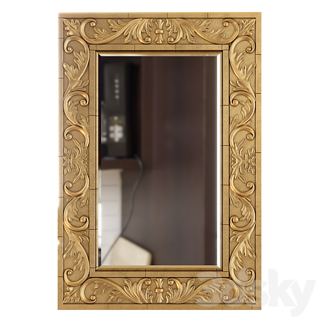 Hamilton Hills Large Gold Antique Inlay Baroque Styled Framed Mirror | Aged 3DSMax File - thumbnail 1