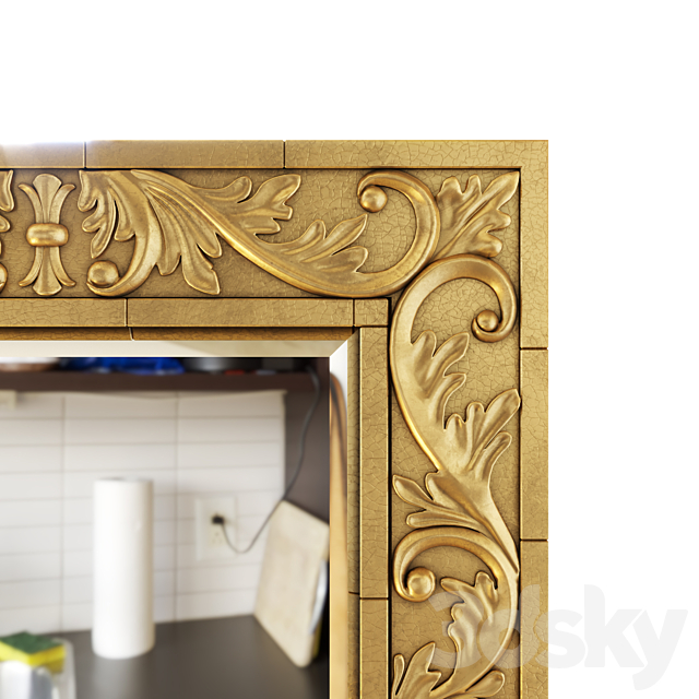 Hamilton Hills Large Gold Antique Inlay Baroque Styled Framed Mirror | Aged 3DSMax File - thumbnail 2