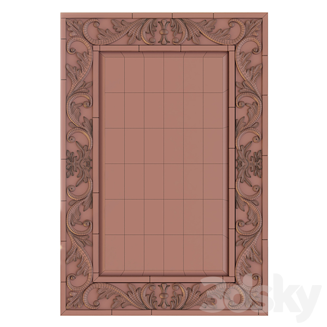 Hamilton Hills Large Gold Antique Inlay Baroque Styled Framed Mirror | Aged 3DSMax File - thumbnail 3