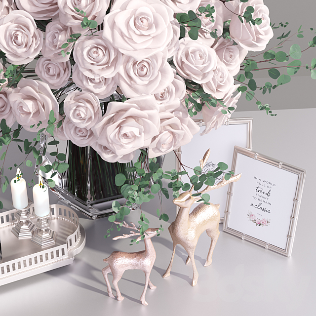Classic French Roses Vase Deer Decorative Set 3DSMax File - thumbnail 2