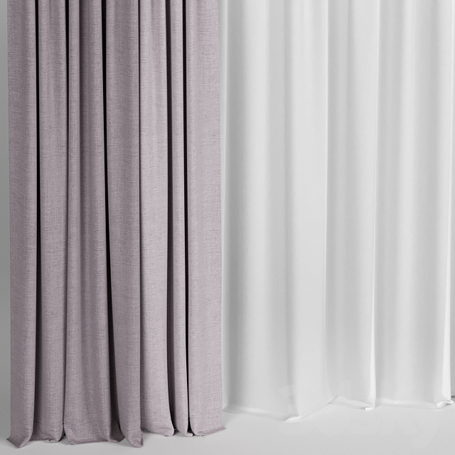 Pink curtains in two colors with tulle. 3d