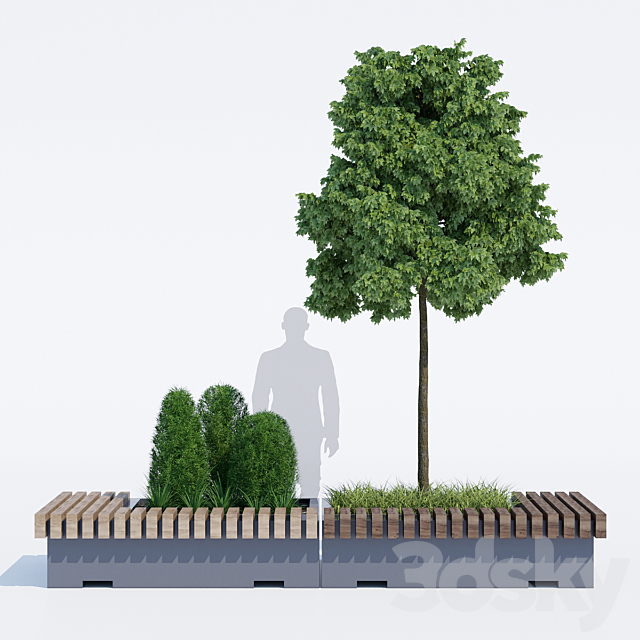 Big green benches tree 3d