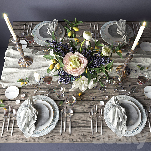 Boho style table setting 3d