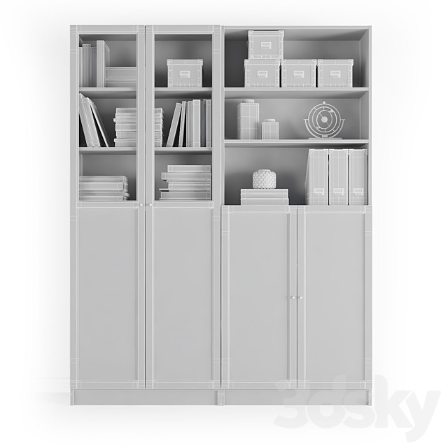 Rack Billy _ Oksberg Ikea with doors and open shelves. Combination-2. 3DSMax File - thumbnail 3