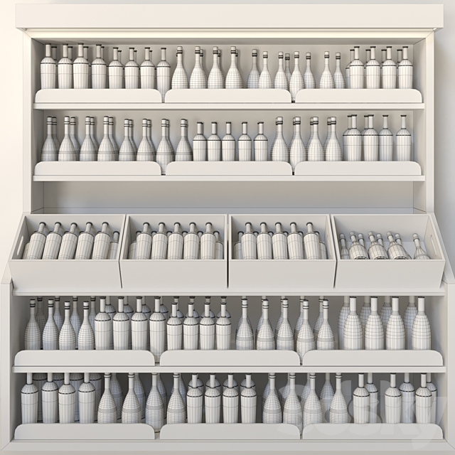 Wine cabinet with collectible wine in the supermarket. Wine and alcohol 3d