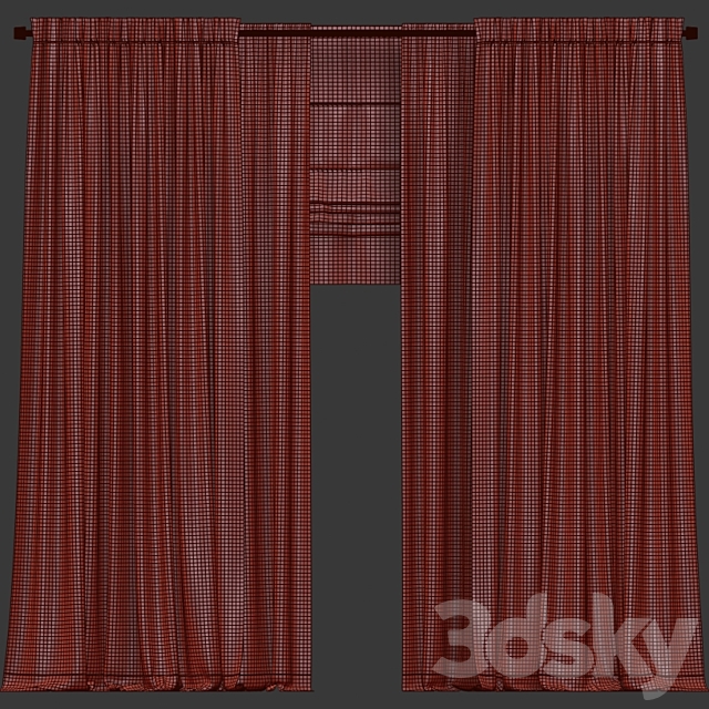 Beige curtains with tulle and roman blinds. 3DSMax File - thumbnail 3