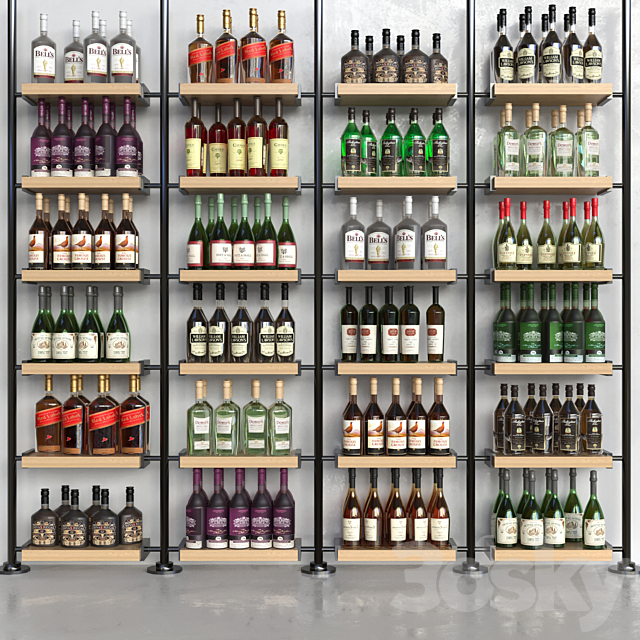 A rack with collection alcohol in a supermarket. Alcohol 3DSMax File - thumbnail 1