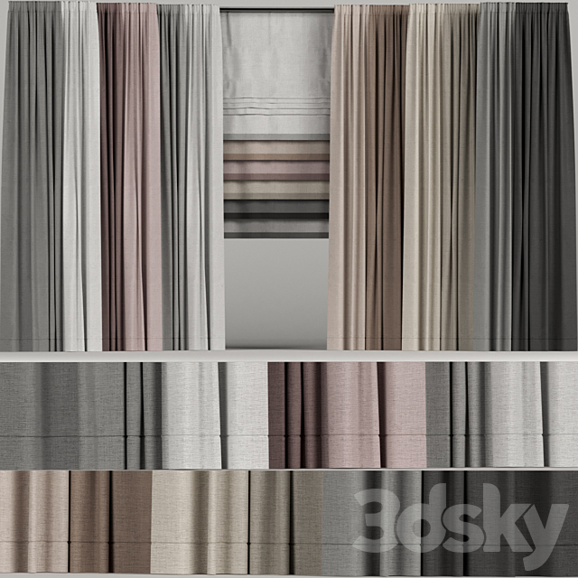A set of curtains in different colors with a roman curtain. 3DSMax File - thumbnail 1