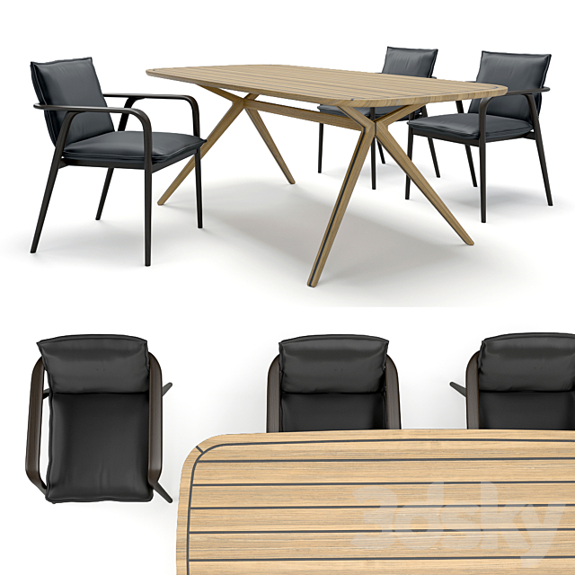 Natuzzi Dining Chairs MOORE and table DECK 3DSMax File - thumbnail 1