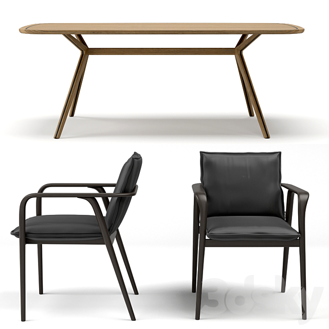Natuzzi Dining Chairs MOORE and table DECK 3DSMax File - thumbnail 2