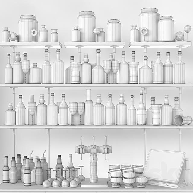 Bar counter with strong alcohol. Alcohol 12 3d