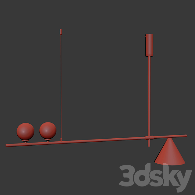 Mid Century Modern 3 Light Chandelier With Cone 3d
