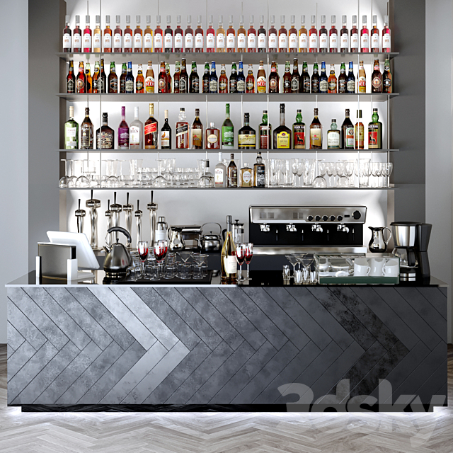 Bar counter with a collection of alcohol. Alcohol. bar 3DSMax File - thumbnail 1