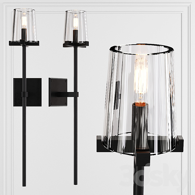 Restoration Hardware PAUILLAC TORCHE SCONCE Glass shade and Black 3DSMax File - thumbnail 1