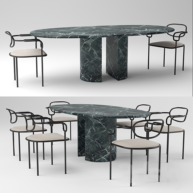 Cappellini 01 chair and Cappellini Dolmen table 3DSMax File - thumbnail 1