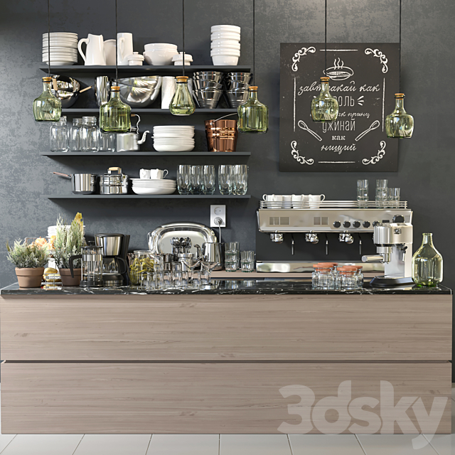 Modern coffee shop with a coffee machine and crockery. Cafe 3DSMax File - thumbnail 1