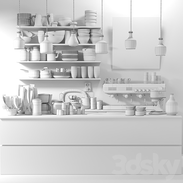 Modern coffee shop with a coffee machine and crockery. Cafe 3d