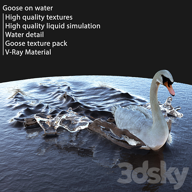 Goose on water 3d