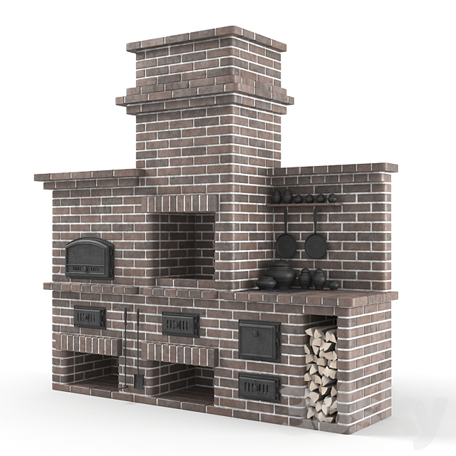 Barbecue stove made of bricks 3DSMax File - thumbnail 2