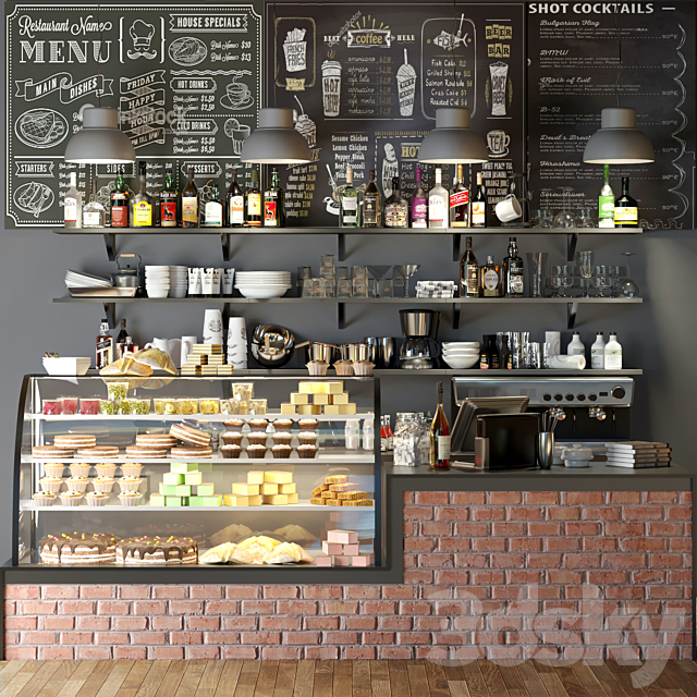 Design project coffee point with desserts and sweets 7. Cafe 3DSMax File - thumbnail 1