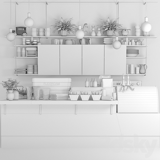 Design project of a coffee point with desserts. sweets and a coffee machine. coffee house 3d