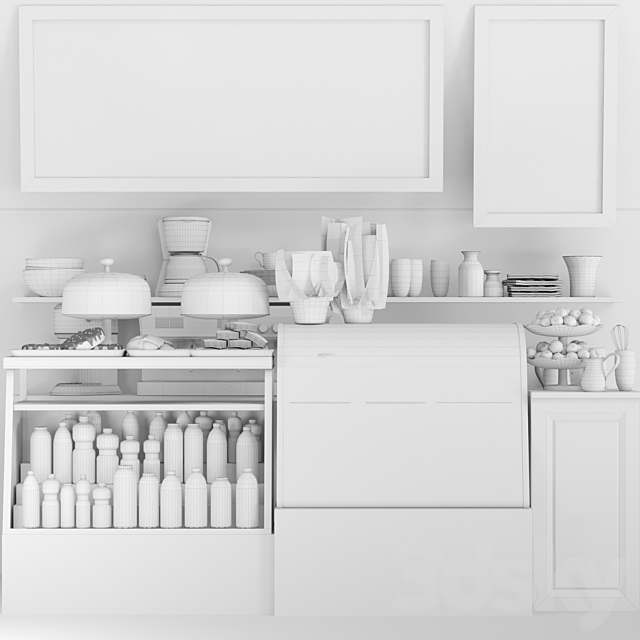 Design project of a cafe with a showcase with desserts and confectionery 3 3d