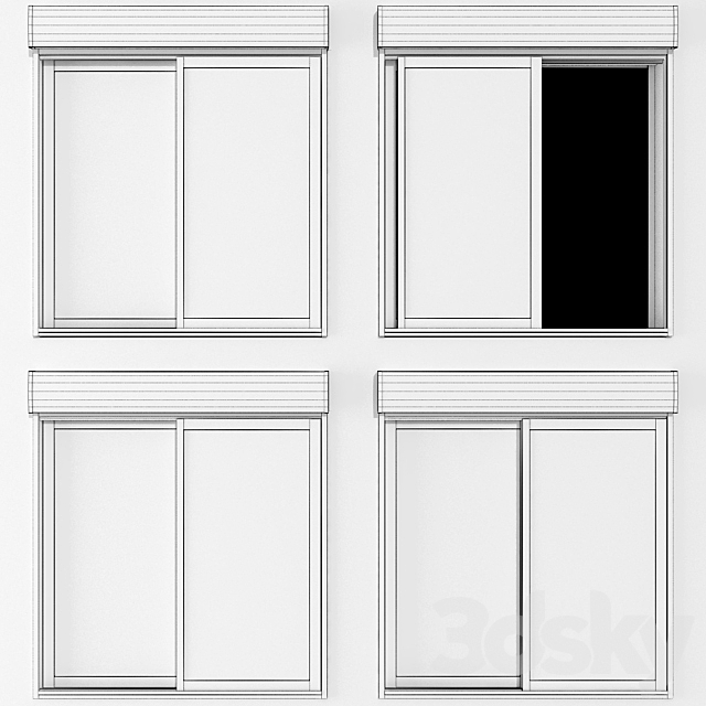 Sliding stained glass windows with roller shutters 3d