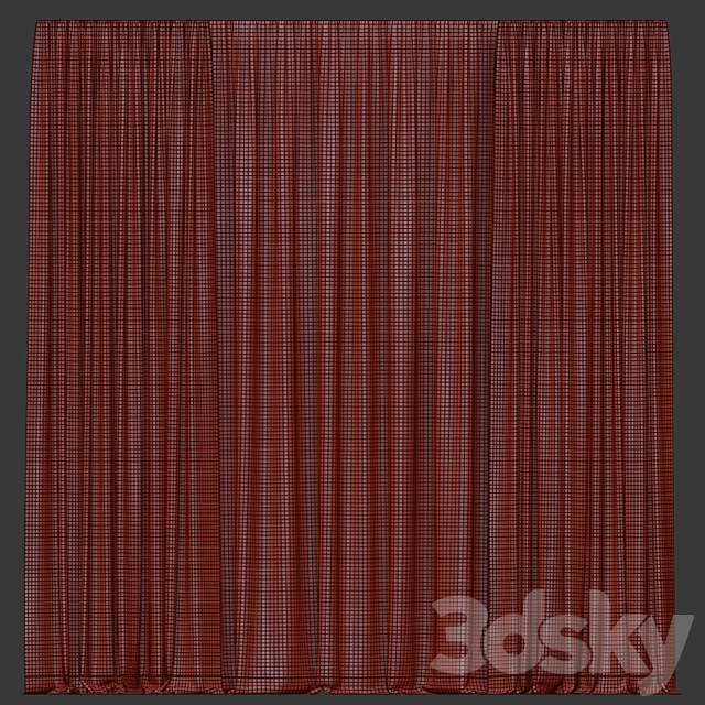 White curtains from tulle. 3d