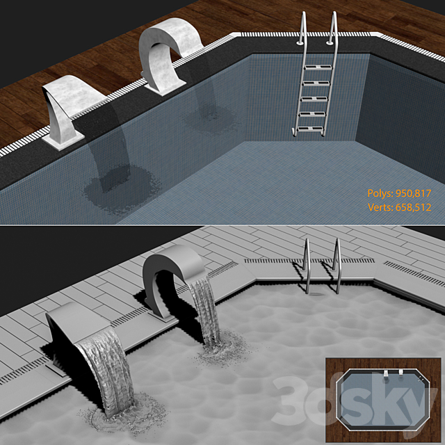 Swimming pool waterfall 3d