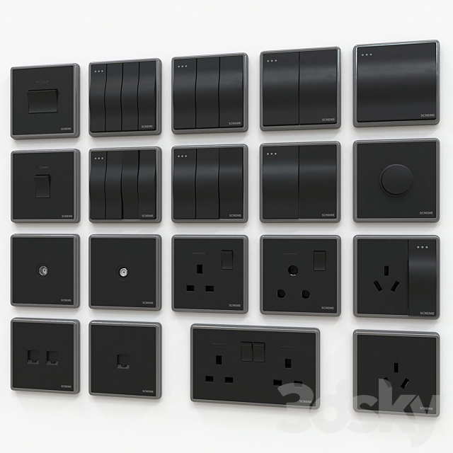 Scneme wall switches & sockets 3DSMax File - thumbnail 1