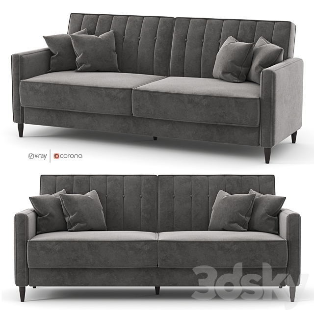 Black. velor sofa Nia Sleeper by Willa Arlo Interiors 3DSMax File - thumbnail 1