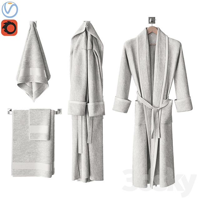 White bathrobe and towels 3DSMax File - thumbnail 1