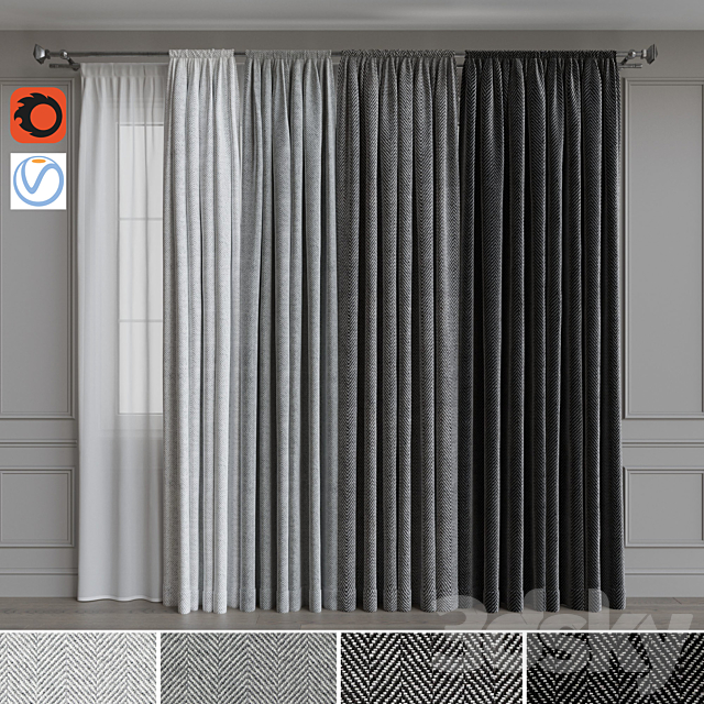 Set of curtains on the cornice 20. Gray range 3DSMax File - thumbnail 1
