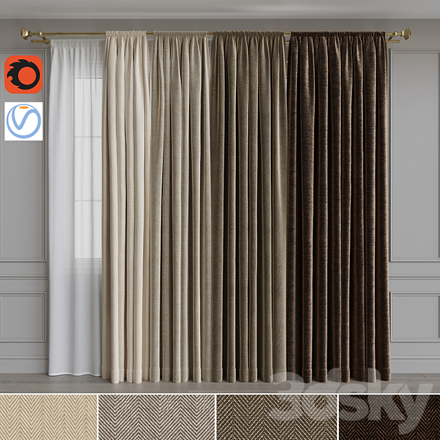 Set of curtains on the cornice 21. Beige gamut 3DSMax File - thumbnail 1