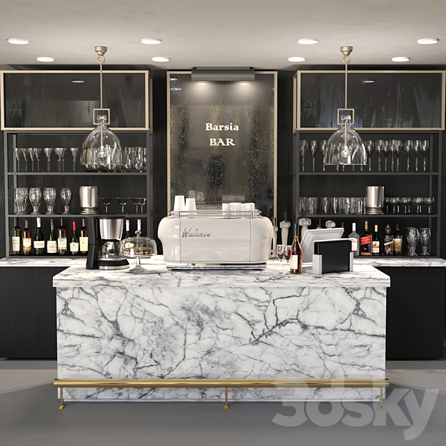 Design project of a bar with a marble bar and wine. Alcohol 3DSMax File - thumbnail 1