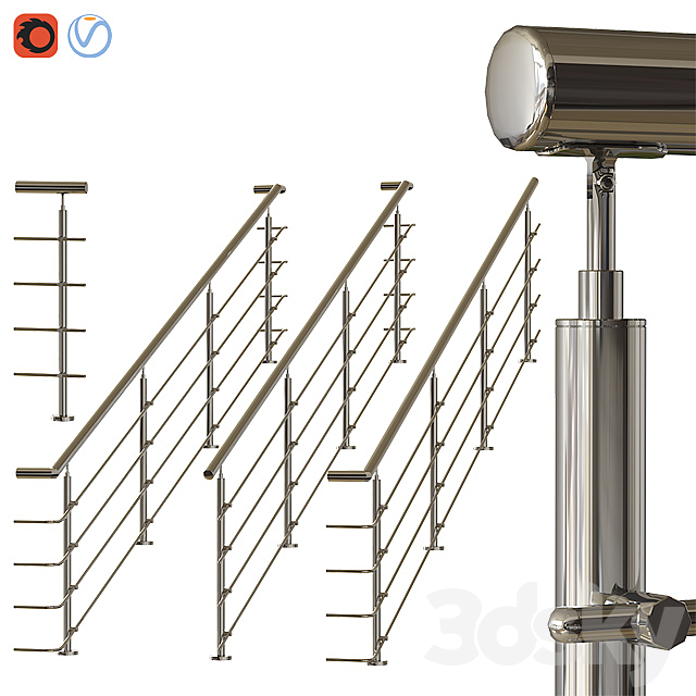 Stainless steel railing 1 3DSMax File - thumbnail 1