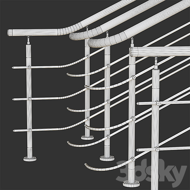 Stainless steel railing with wood inserts 2 3d
