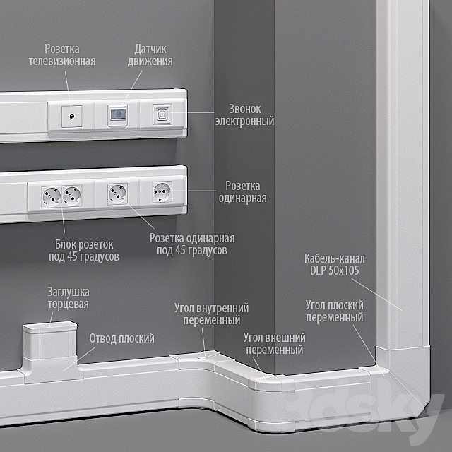 Cable channel Legrand DLP with integrated electrics 3d