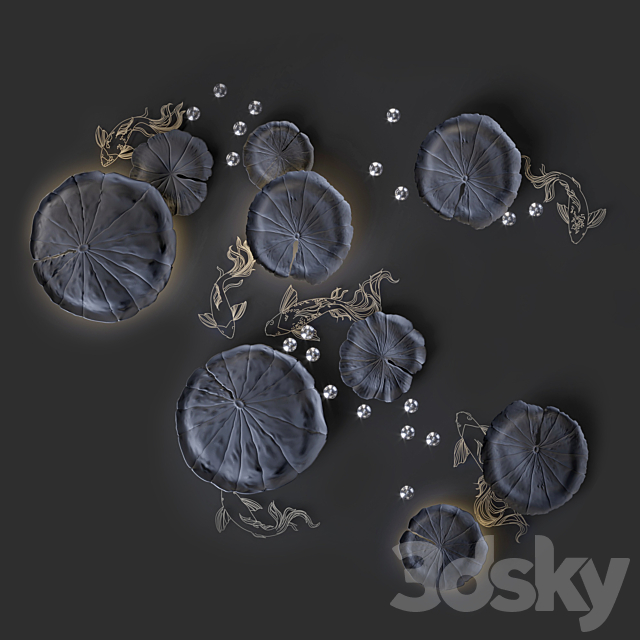 Ceiling decor - Water Lily and fish L 3d
