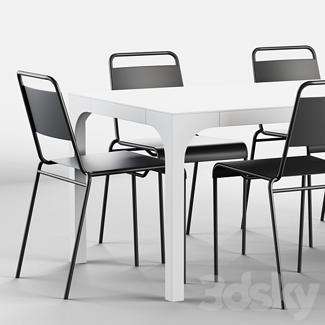 CB2 Aqua Virgio Dining table set 3d