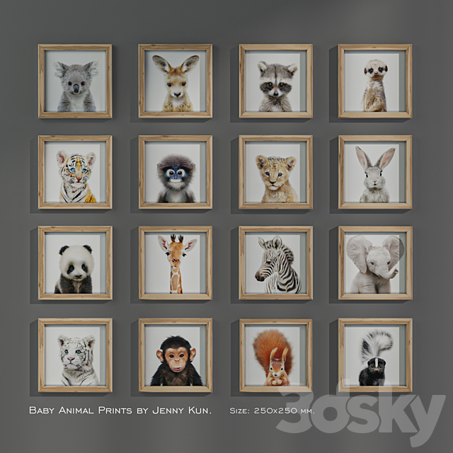Baby Animal Prints by Jenny Kun. Size: 250x250mm. 3DSMax File - thumbnail 1
