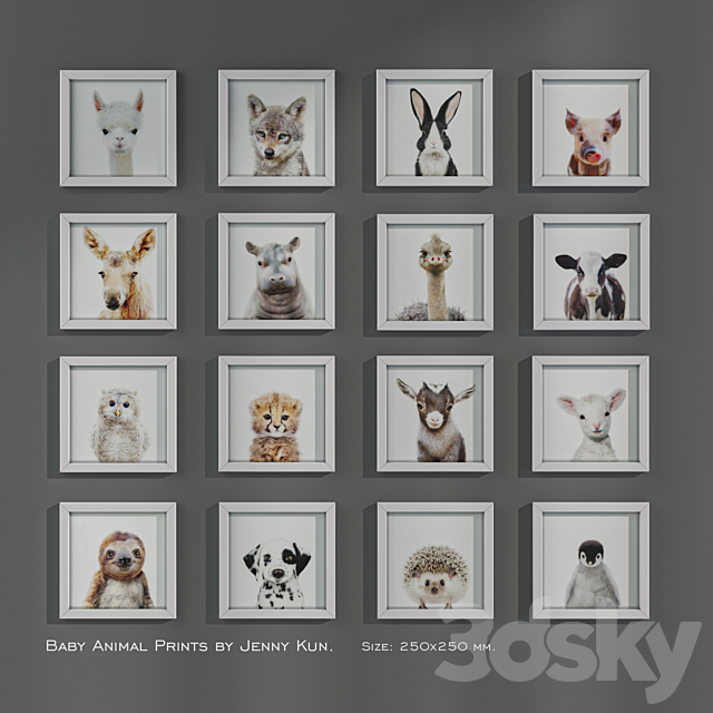 Baby Animal Prints by Jenny Kun. Size: 250x250mm. 3DSMax File - thumbnail 2