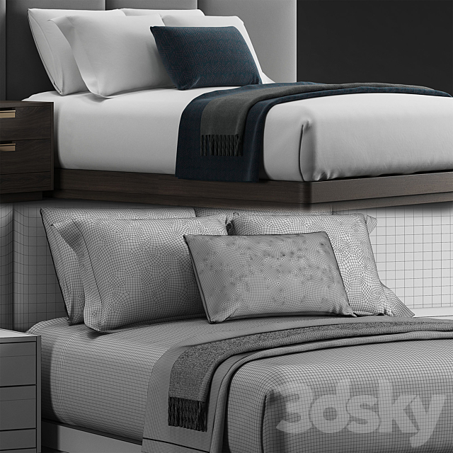 Bed for hotel guest room 3DSMax File - thumbnail 3