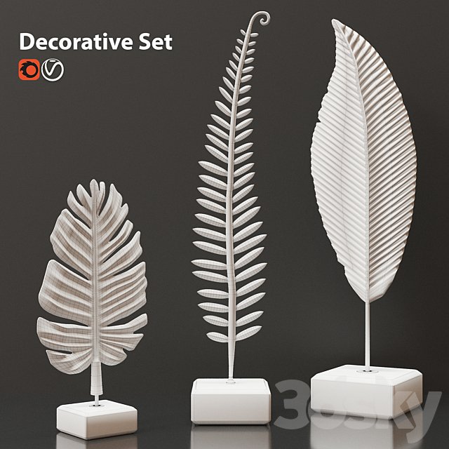 Golden leaves decorative set 3d